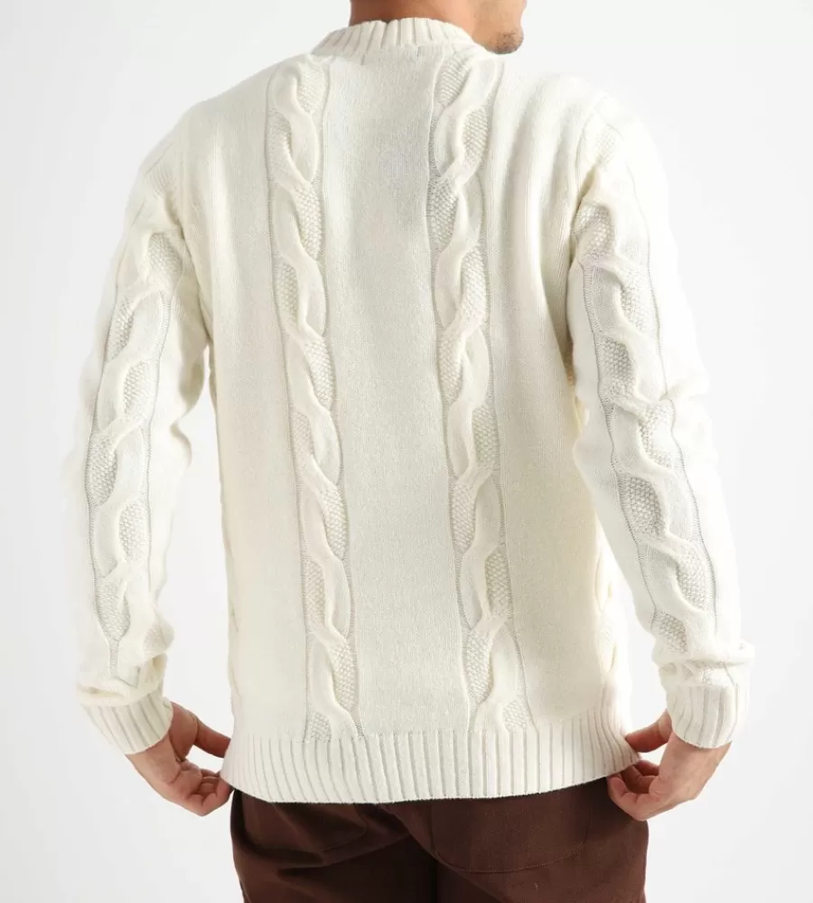 Suéter clásico de punto trenzado FRED PERRY - diseño con textura en beige natural