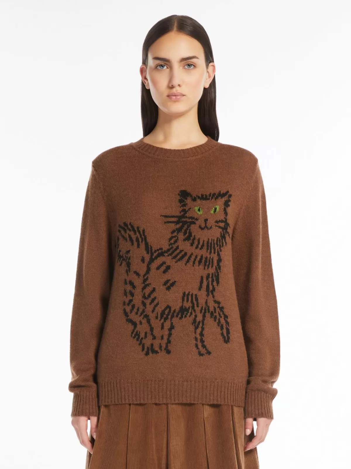 Suéter tejido Max Mara en mezcla suave de alpaca y lana, tono marrón cálido - Prendas de punto premium