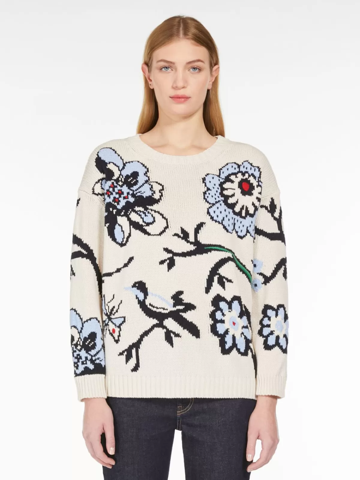 Suéter de punto Max Mara en algodón premium con bordados delicados - Celeste cielo, diseño liviano para looks casuales