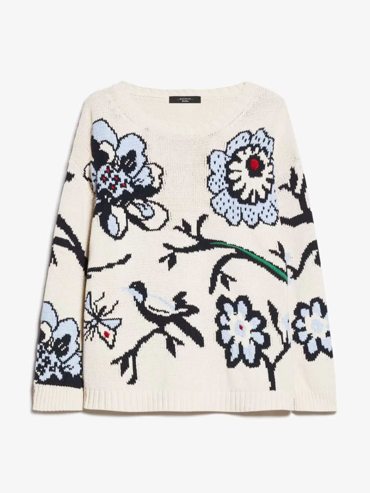 Suéter de punto Max Mara en algodón premium con bordados delicados - Celeste cielo, diseño liviano para looks casuales