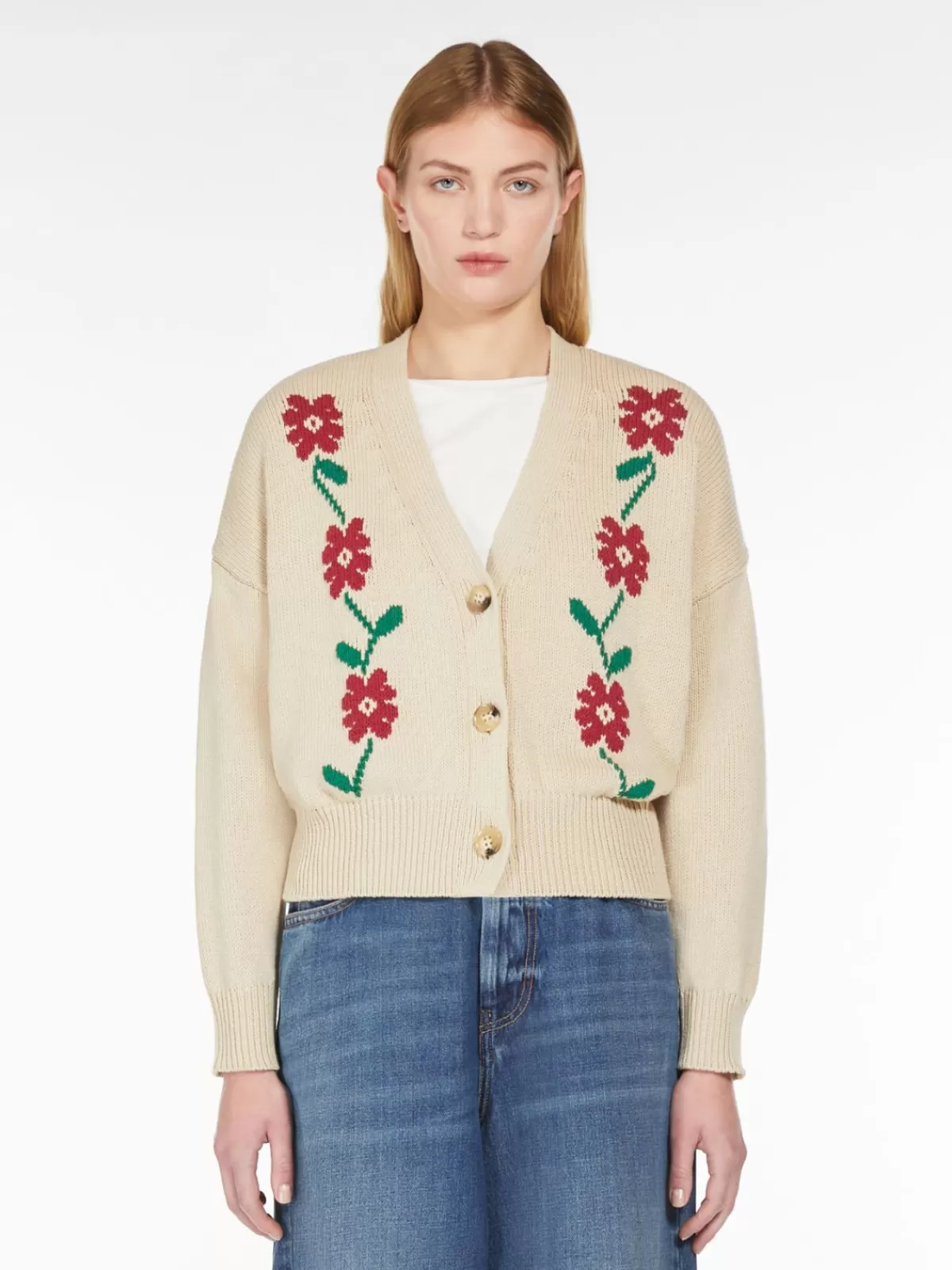 Cardigán de algodón con delicados detalles de encaje Max Mara - Beis suave