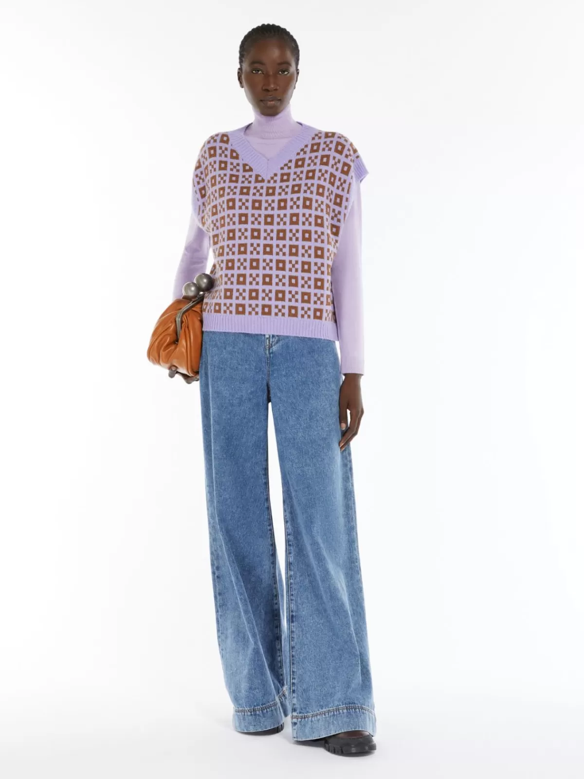 Max Mara - Chaleco acanalado en alpaca y lana jacquard, tono lila suave