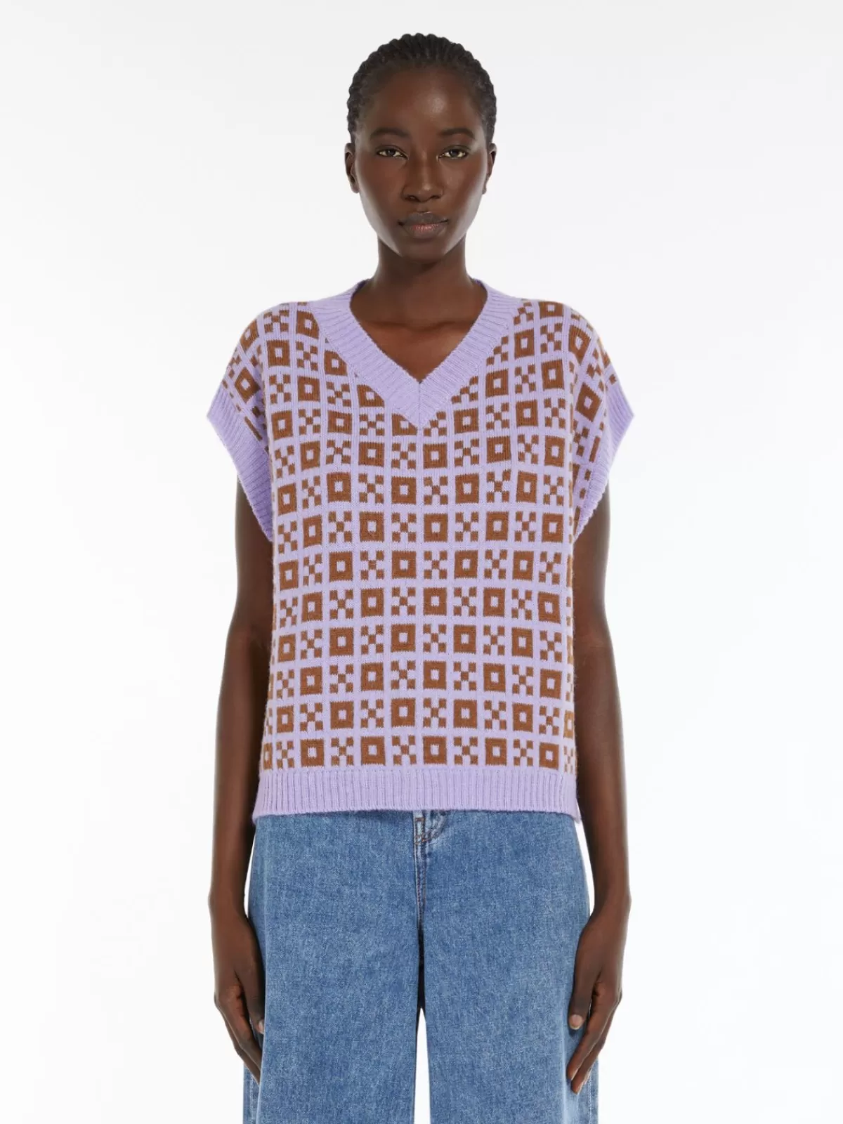 Max Mara - Chaleco acanalado en alpaca y lana jacquard, tono lila suave