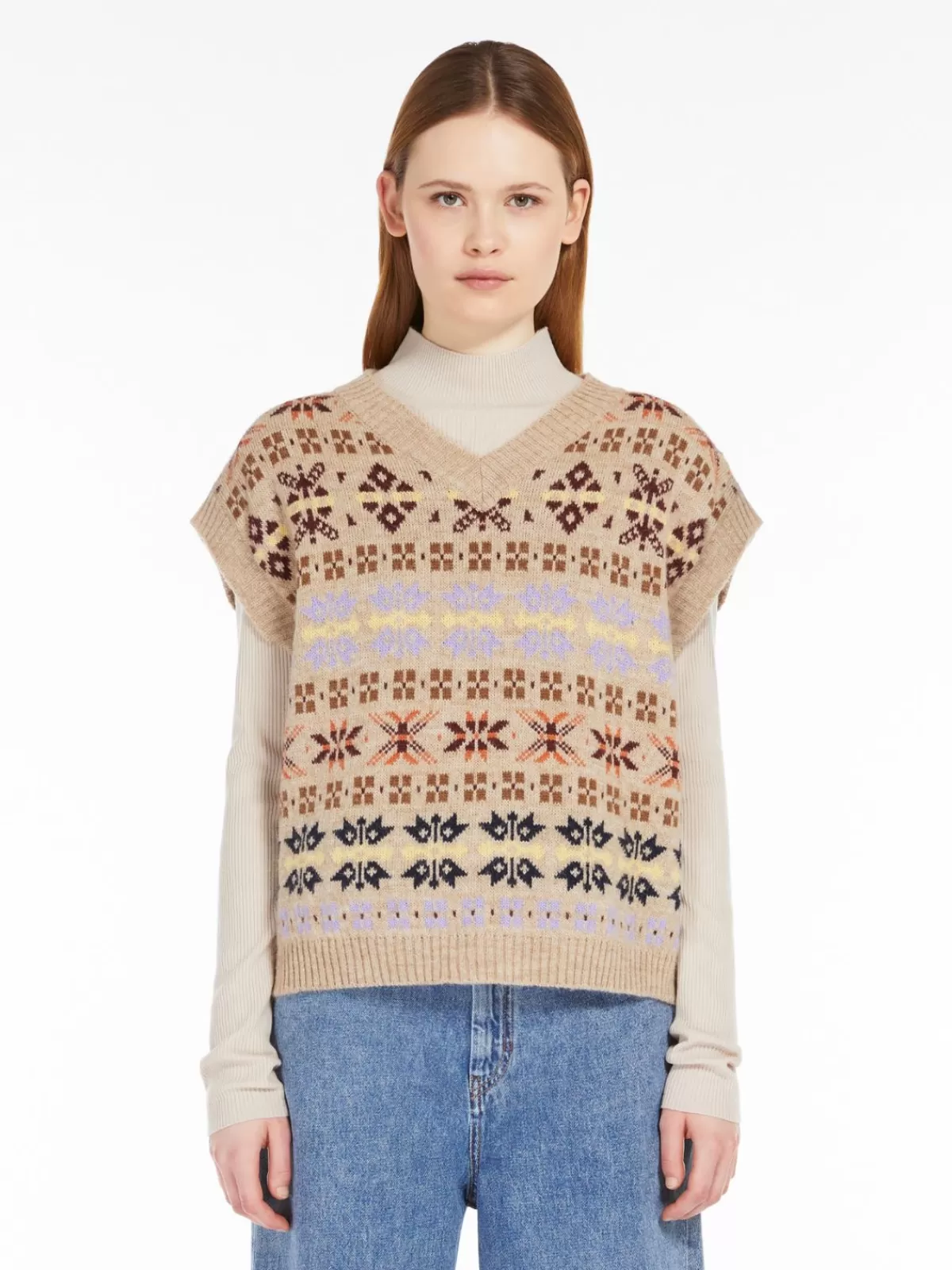Chaleco acolchado Max Mara en jacquard - Mezcla cálida de alpaca y lana natural, tono arena desértico
