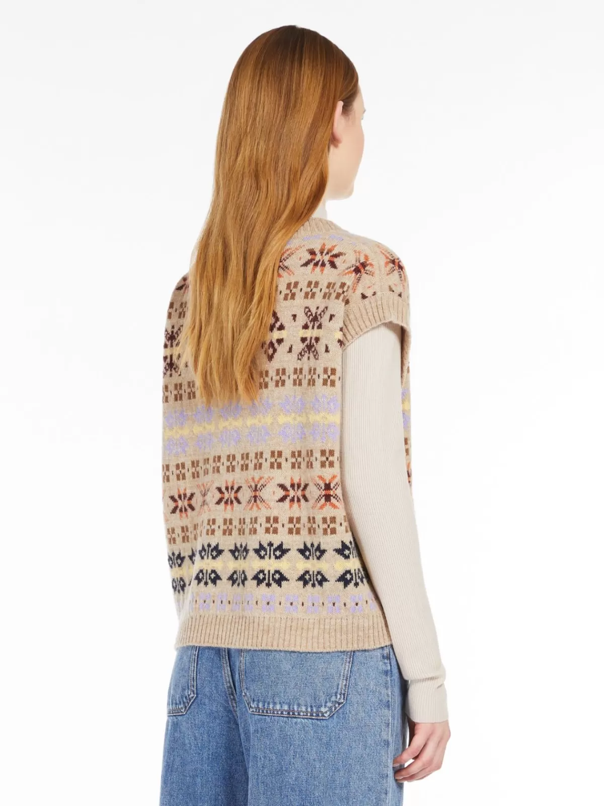 Chaleco acolchado Max Mara en jacquard - Mezcla cálida de alpaca y lana natural, tono arena desértico