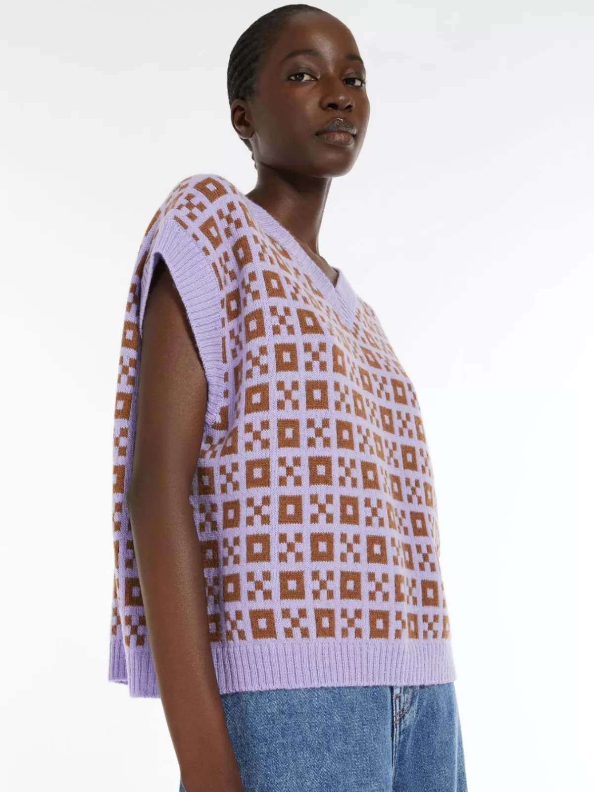 Max Mara - Chaleco acanalado en alpaca y lana jacquard, tono lila suave