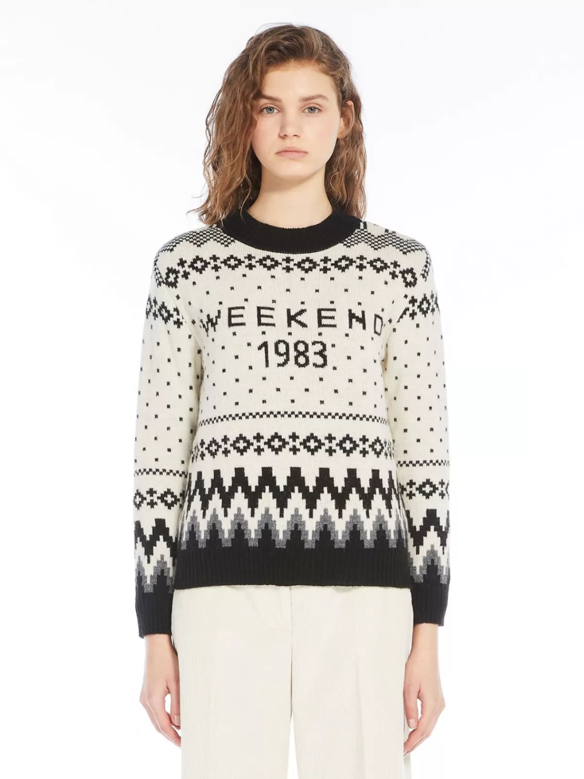 Suéter invernal Max Mara Jacquard - Mezcla suave de alpaca y lana en blanco níveo