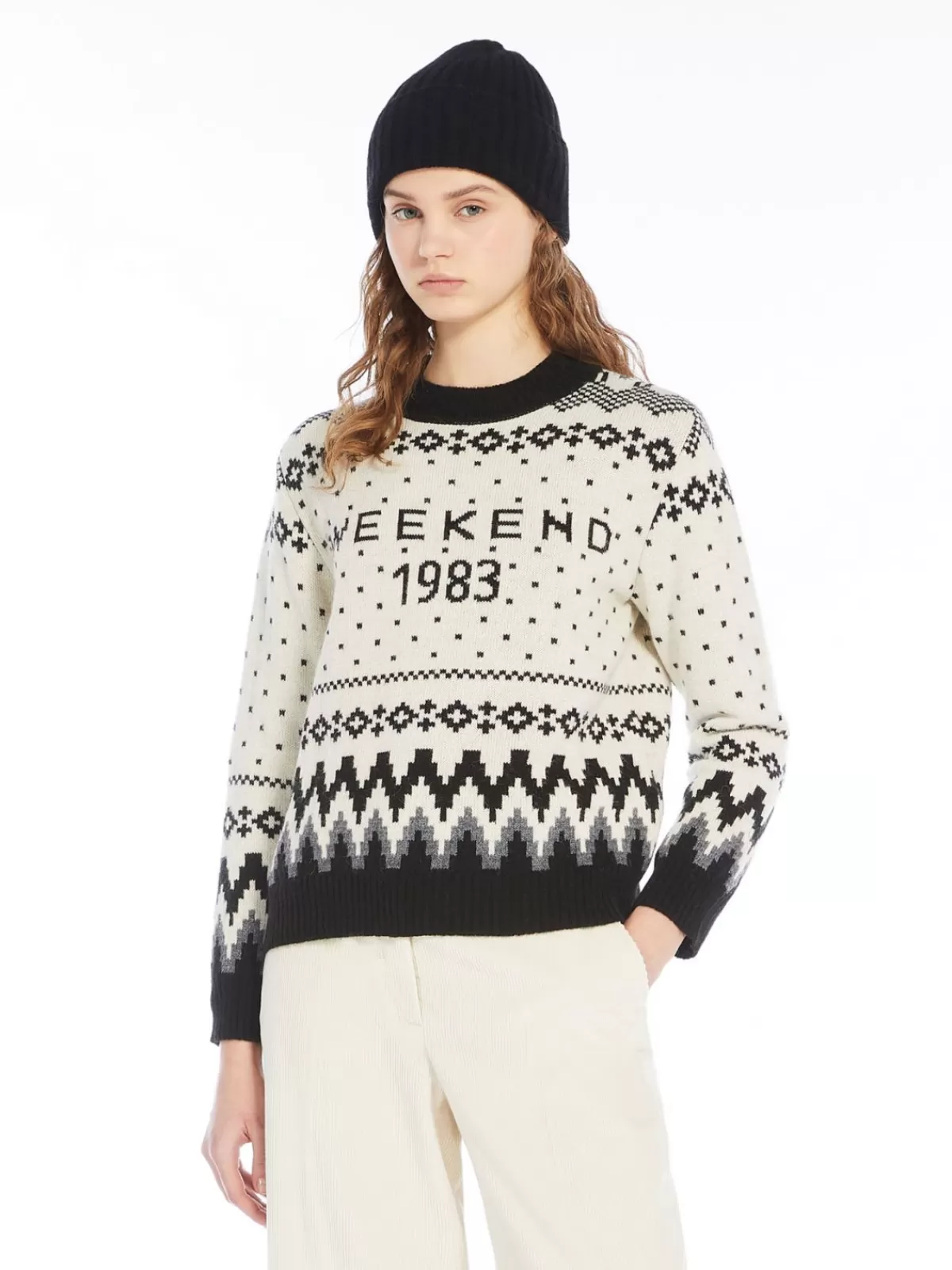 Suéter invernal Max Mara Jacquard - Mezcla suave de alpaca y lana en blanco níveo