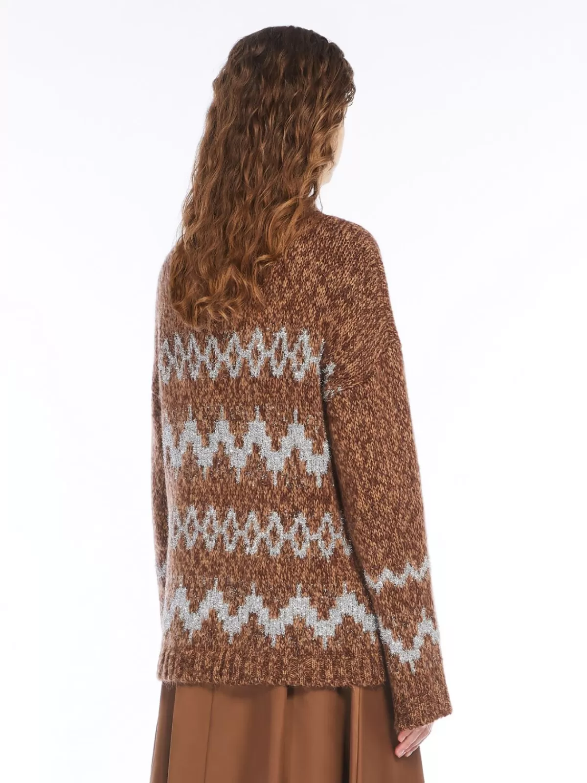 Suéter de invierno Max Mara en lana mohair jaspeada - Color tabaco cálido tejido a máquina