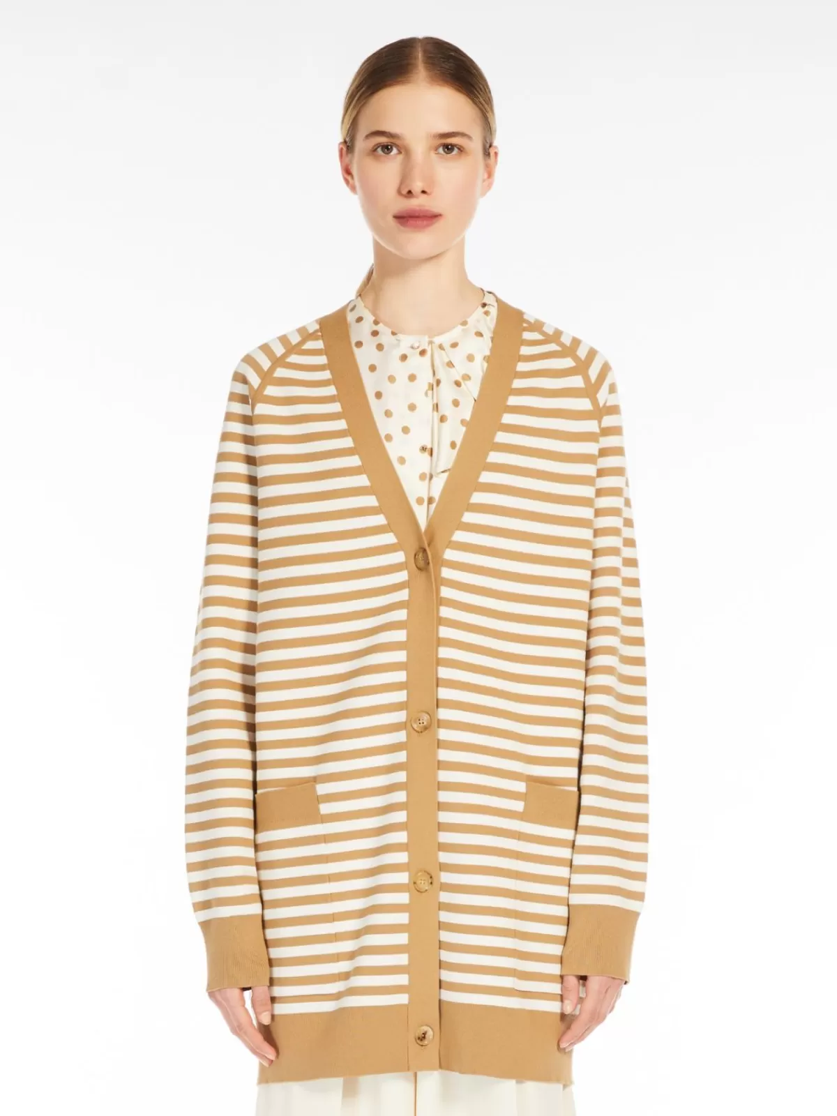 Cardigán Jacquard en viscosa suave - Tono miel cálido | Max Mara diseño clásico