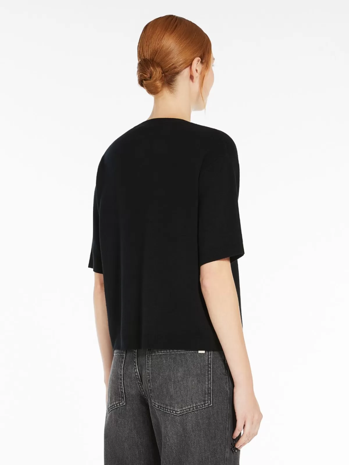 Max Mara - Camiseta clásica de punto jacquard en viscosa, color negro elegante - Prenda versátil para tu armario
