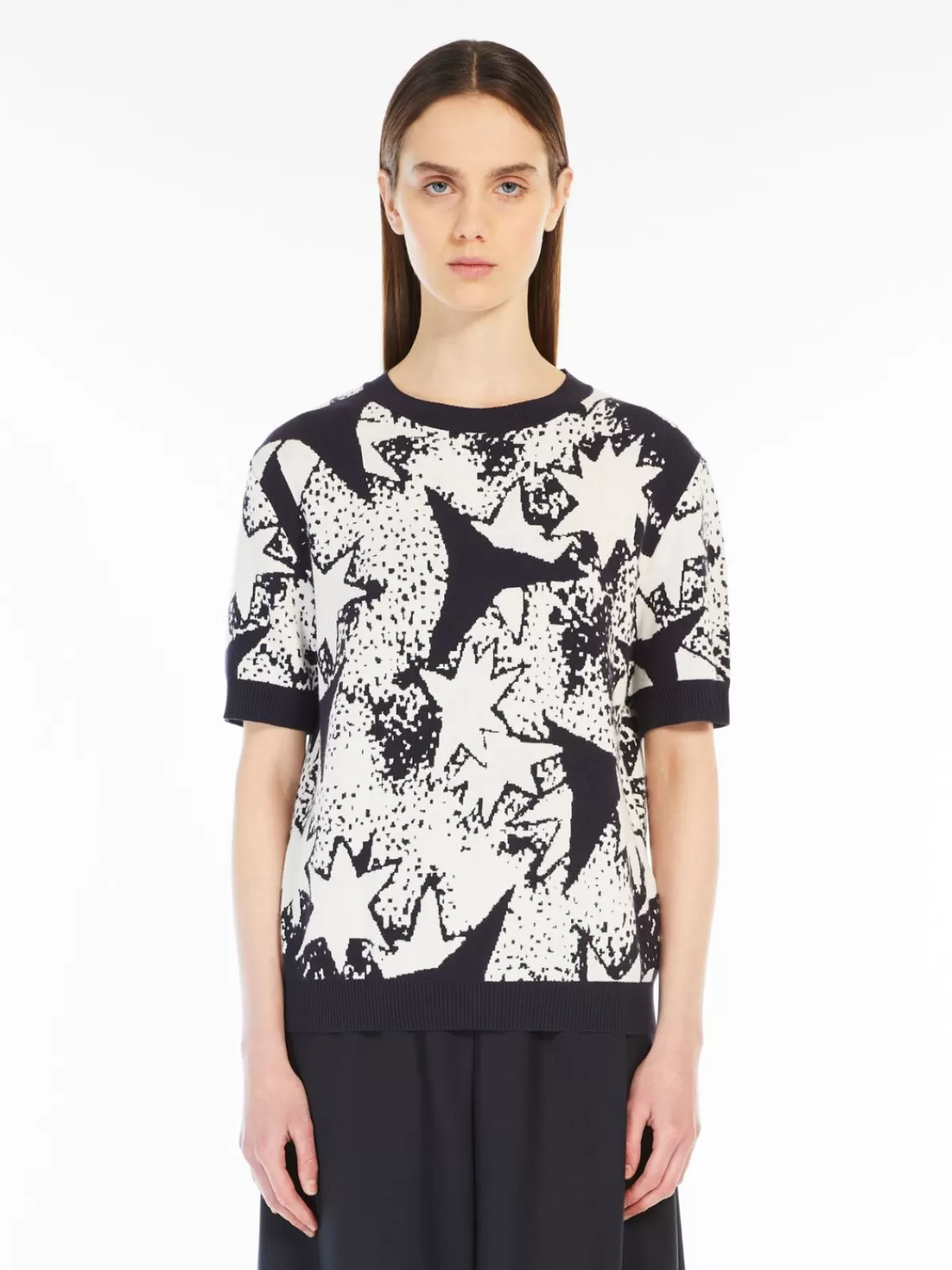 Camiseta clásica de hilo jacquard en viscosa de Max Marina - Prenda de punto suave en azul marino intenso