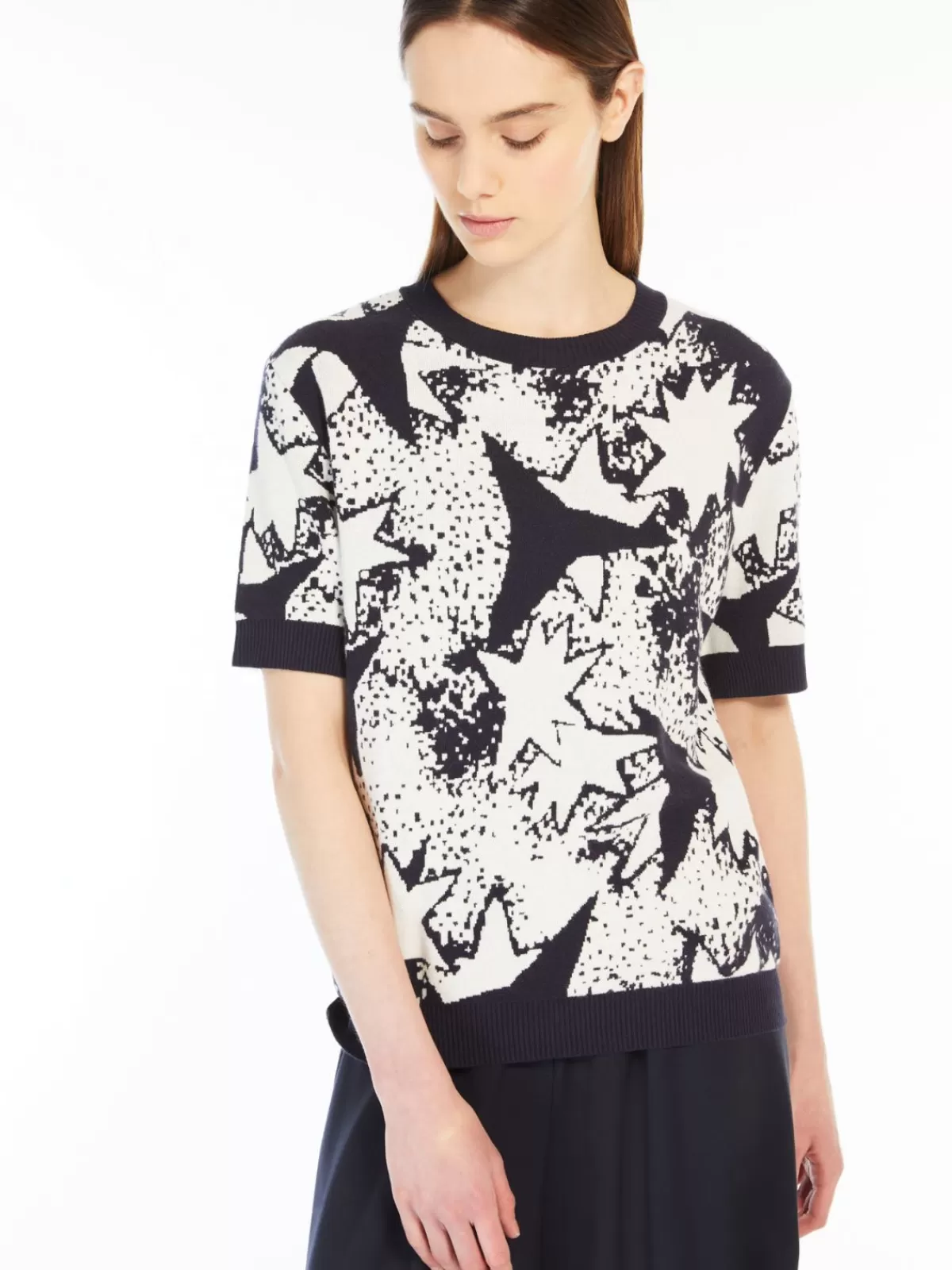 Camiseta clásica de hilo jacquard en viscosa de Max Marina - Prenda de punto suave en azul marino intenso