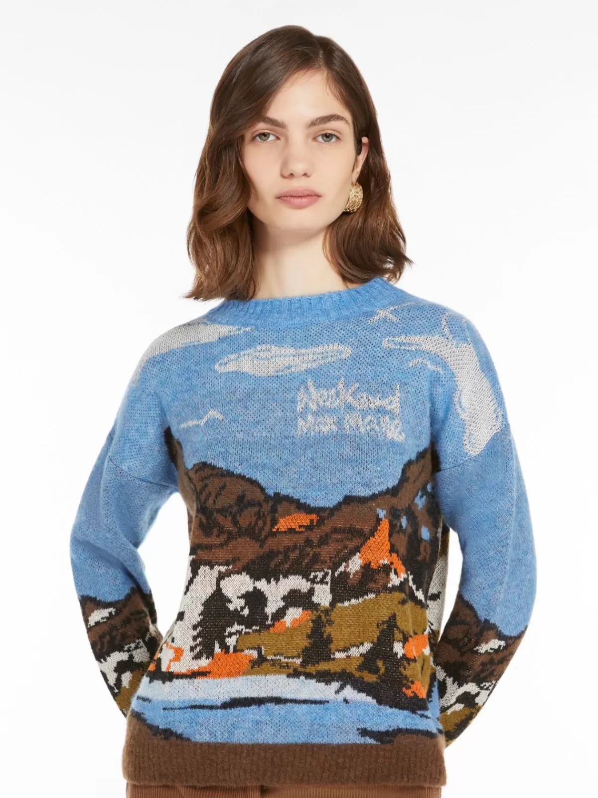 Suéter premium de lana y alpaca Max Mara - Tejido jacquard en tono mandarina, diseño acogedor de punto