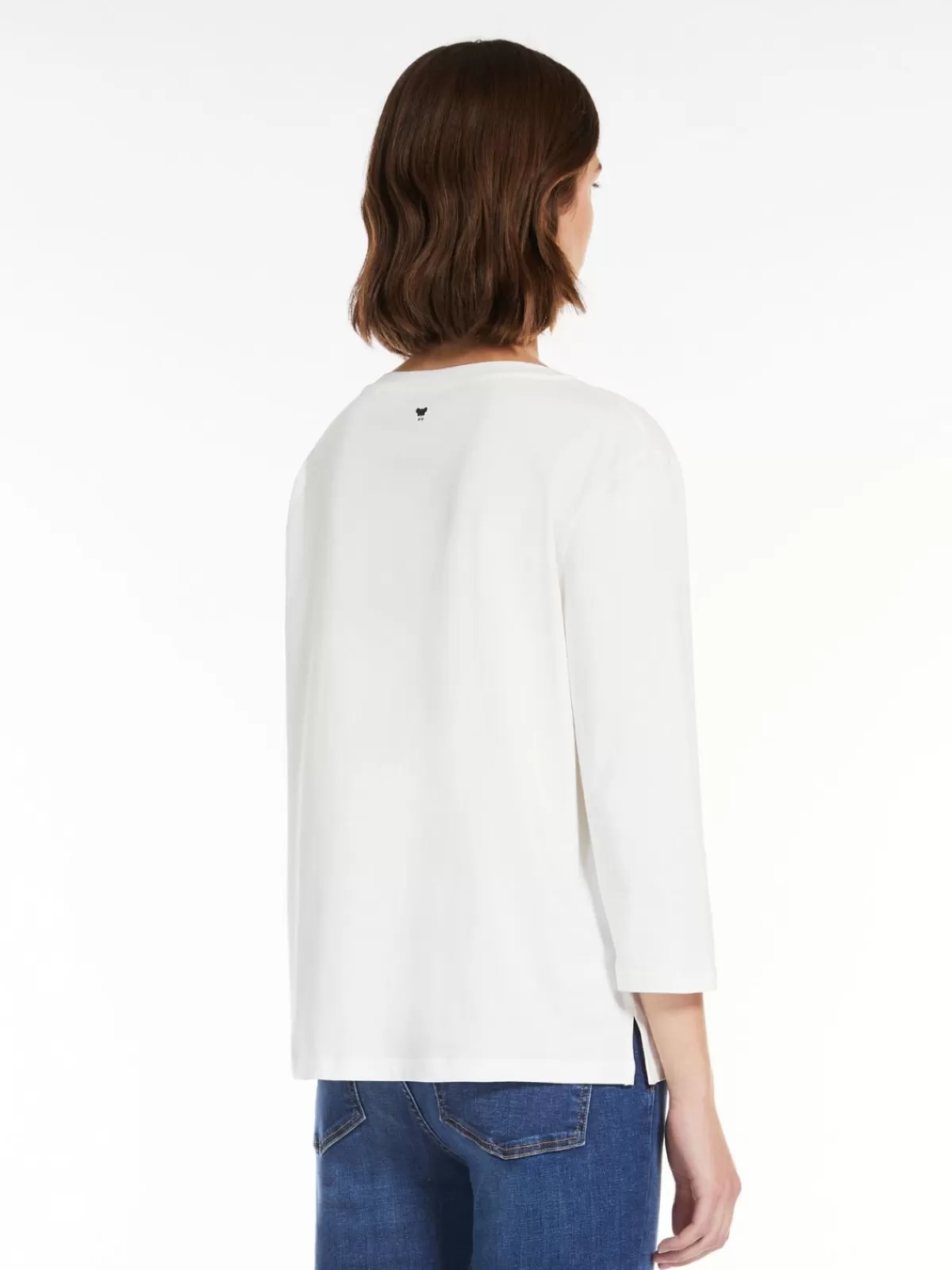 Max Mara - Camiseta Básica en Jersey de Cuello Bote - Blanco Inmaculado