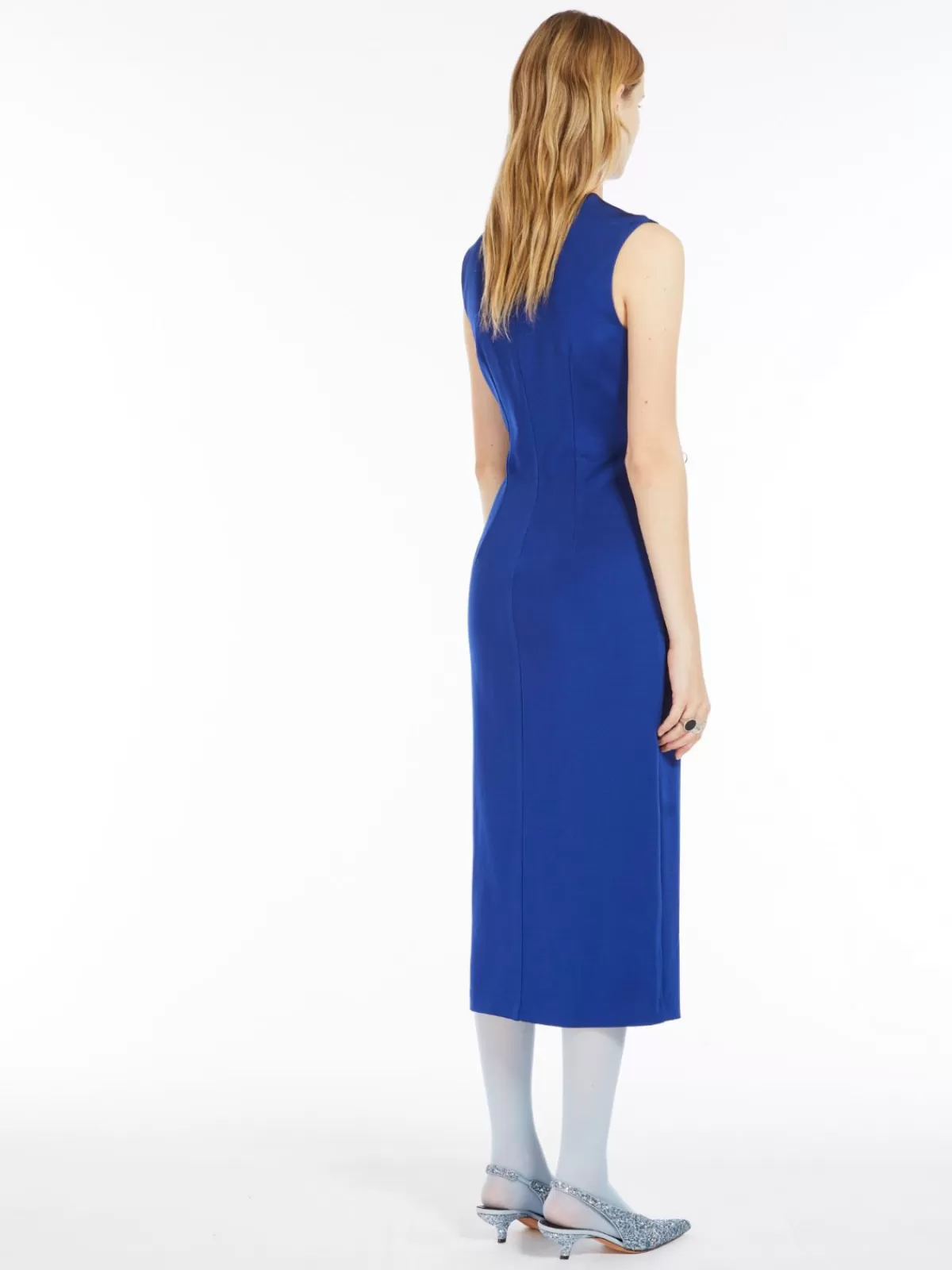 Elegante vestido ajustado de jersey Max Mara - Tono azul China, diseño sofisticado para ocasiones especiales