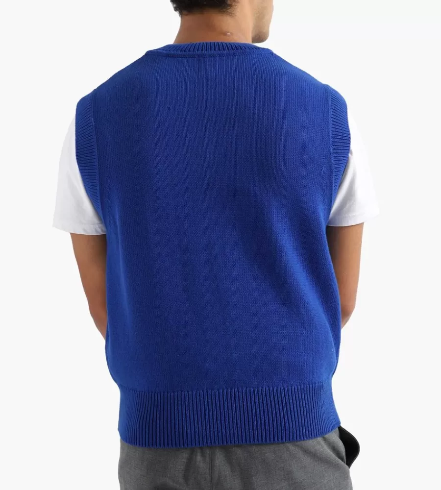 J.PRESS Suéter Chaleco con Cuello en V en Azul Clásico - Estilo Casual de Punto Fino