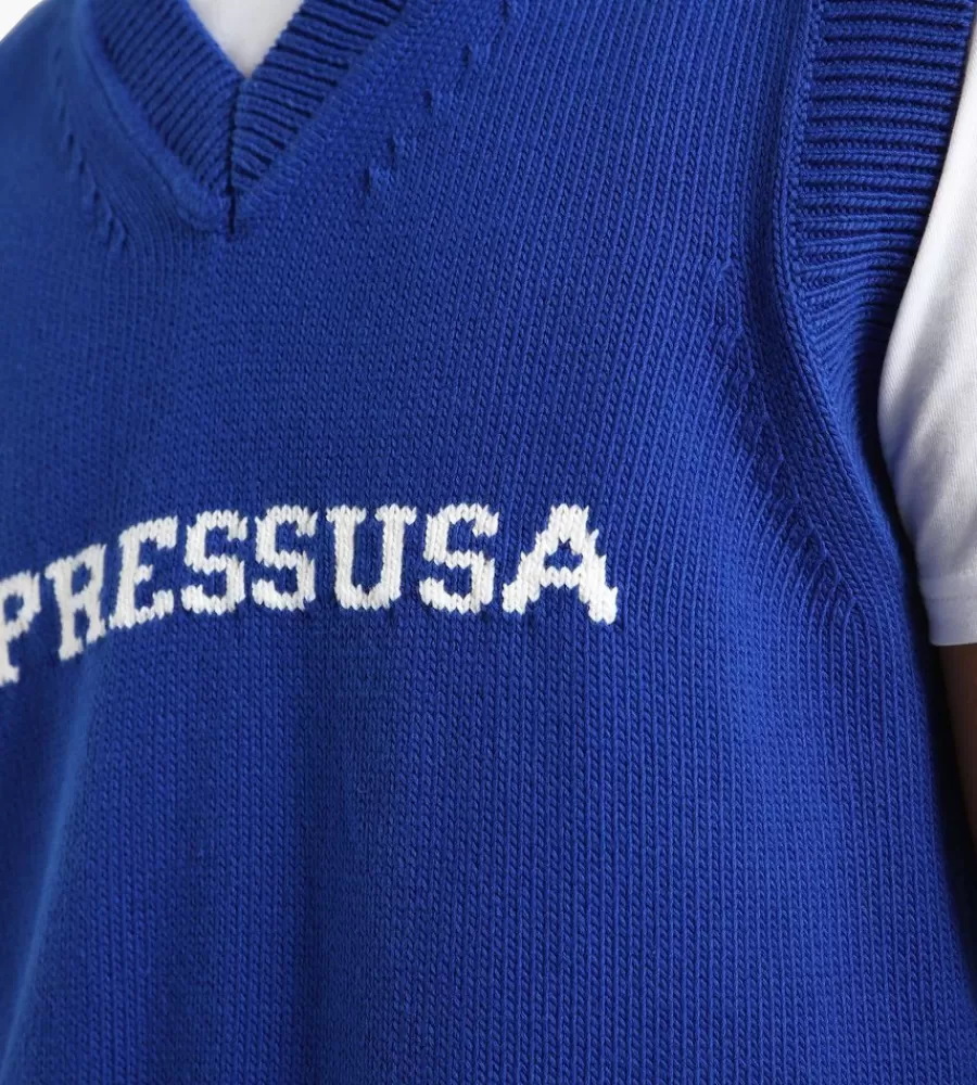 J.PRESS Suéter Chaleco con Cuello en V en Azul Clásico - Estilo Casual de Punto Fino