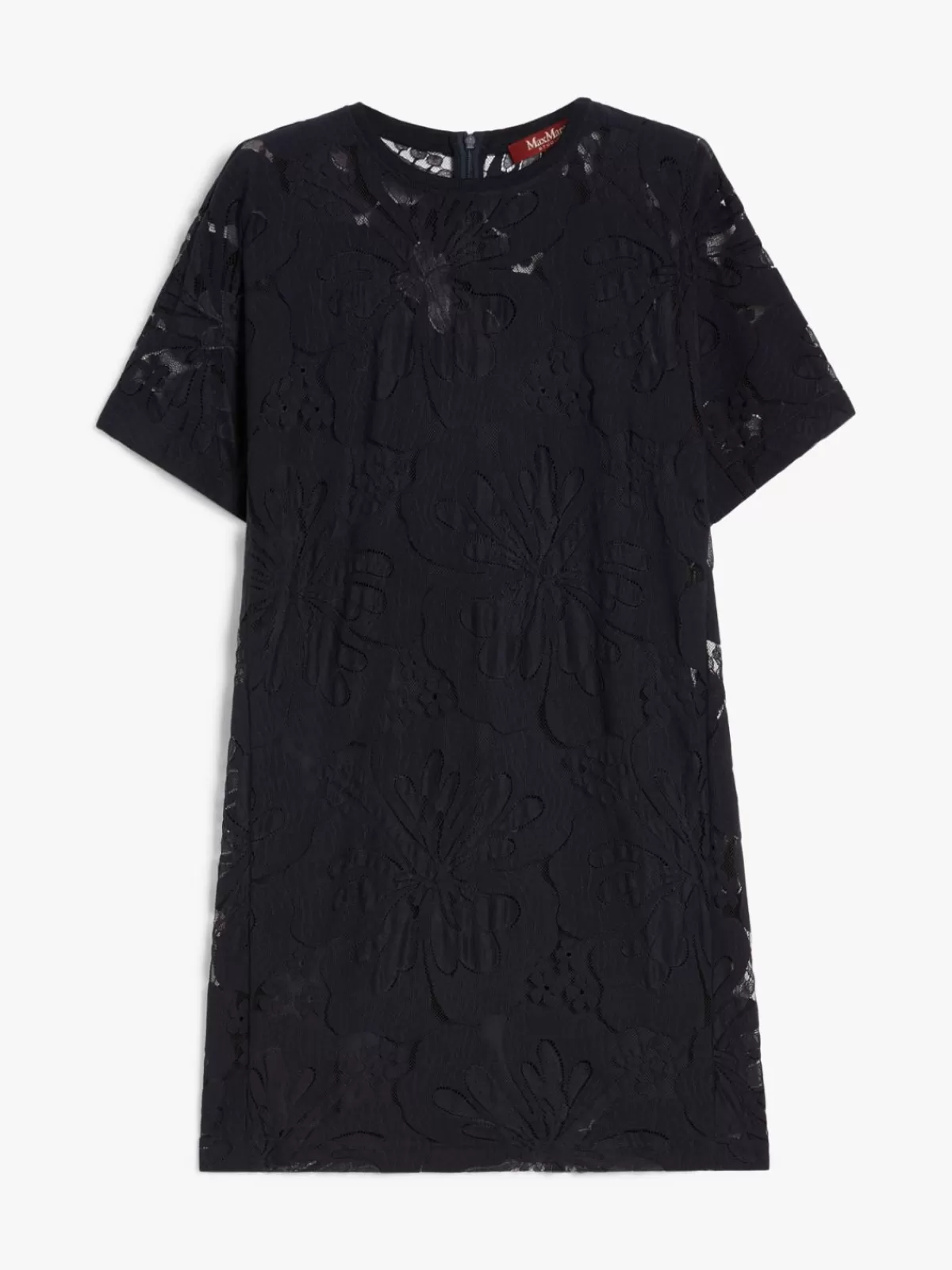 ¡Descubre el elegante vestido corto de encaje Max Mara en azul marino! Diseño delicado para looks sofisticados.