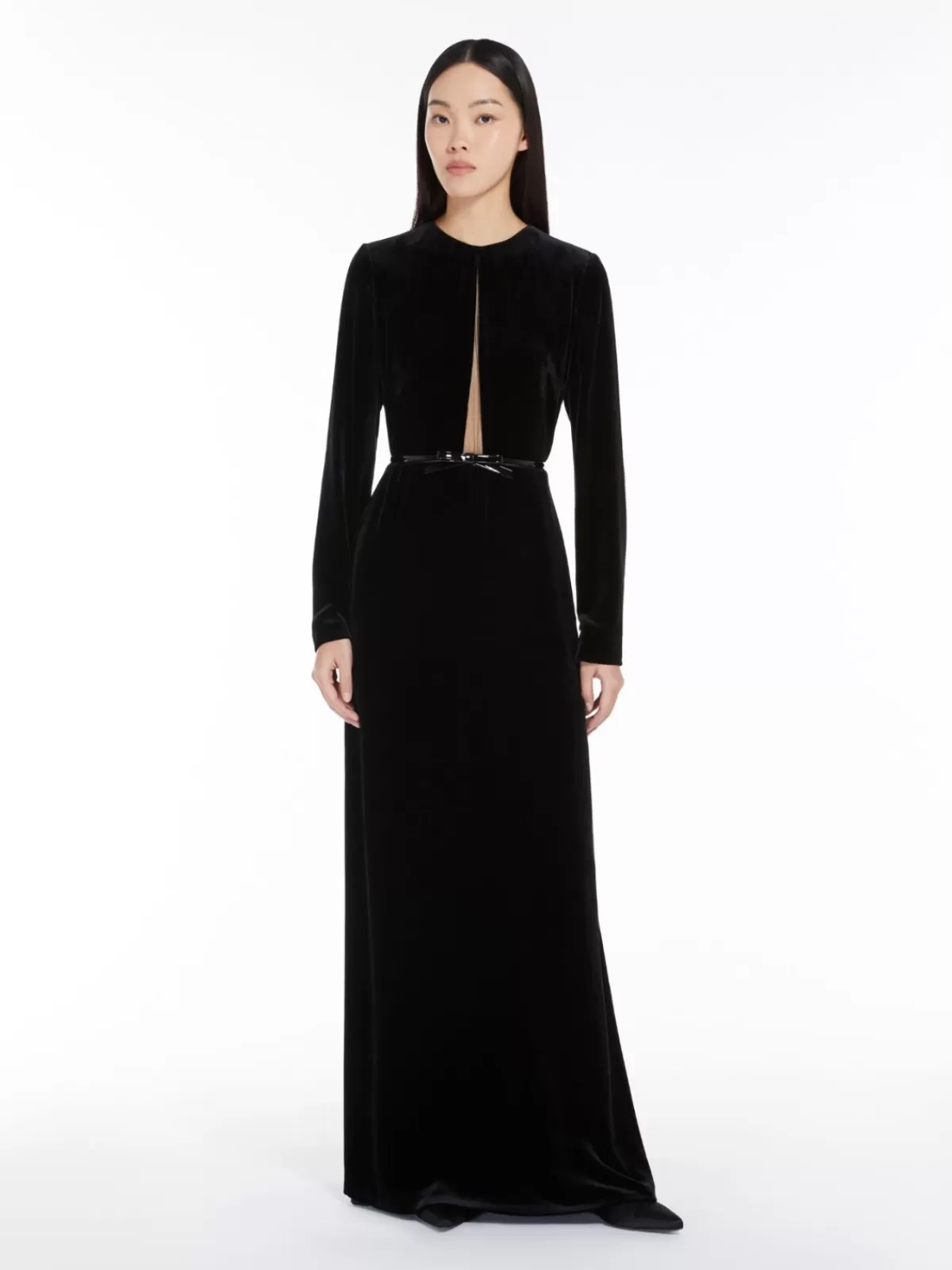 Max Mara - Vestido elegante de terciopelo satinado en negro, largo y cómodo para ocasiones especiales