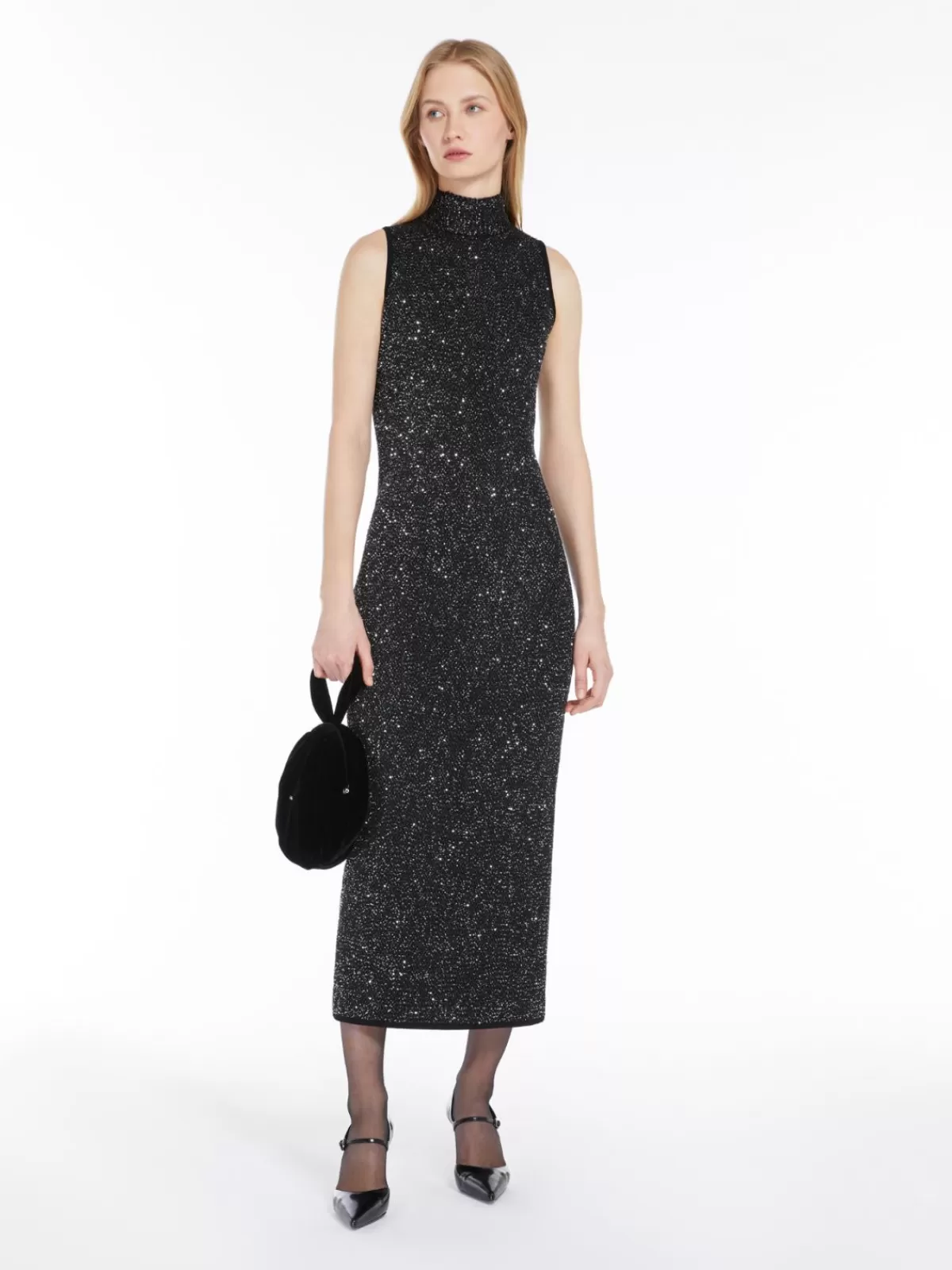 Vestido largo Max Mara para noche - Tejido viscosa con lentejuelas brillantes en tonos plateados, diseño elegante para destacar en eventos especiales