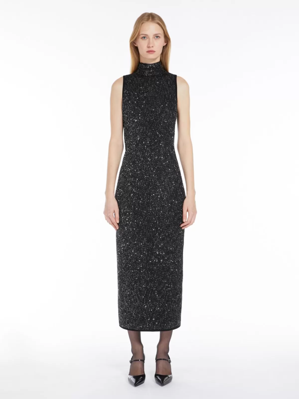 Vestido largo Max Mara para noche - Tejido viscosa con lentejuelas brillantes en tonos plateados, diseño elegante para destacar en eventos especiales