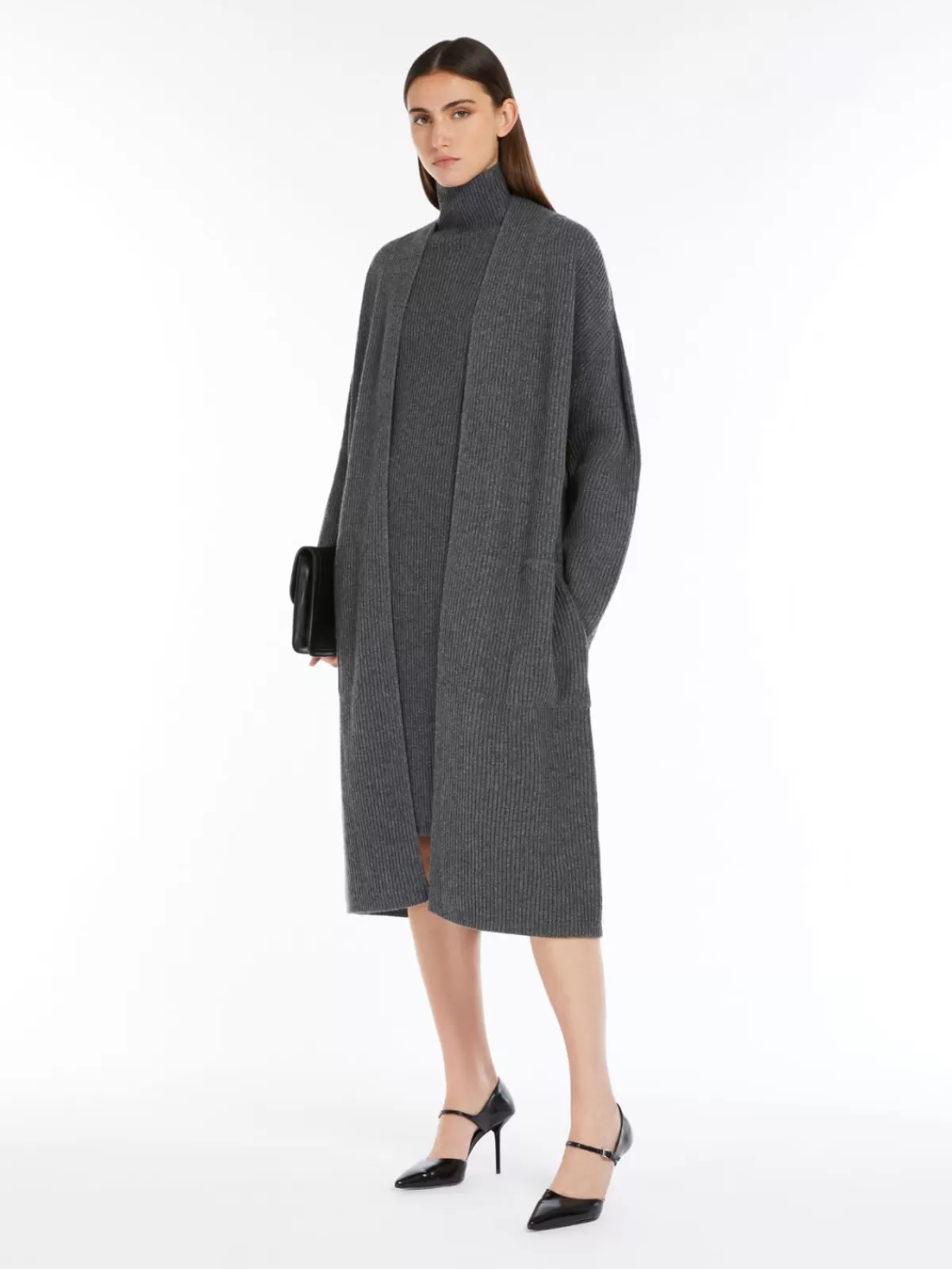 Cárdigan invernal Max Mara - Largo acogedor en suave mezcla de lana y cachemir, tono gris neutro para looks versátiles