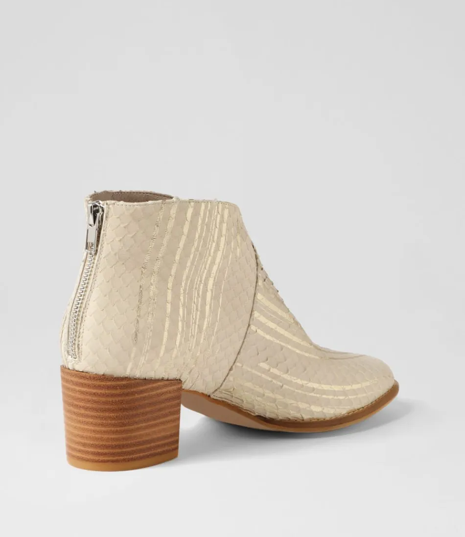 Botas Tobilleras DJANGO & JULIETTE para Mujer - Modelo Mamie Almond en Piel Metalizada con Cortes Decorativos, Estilo Sofisticado para Looks Urbanos