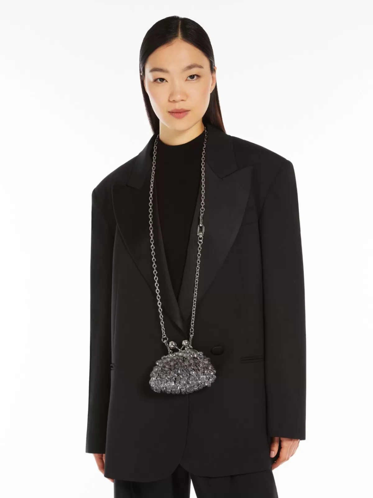 Portamóviles compacto + Bolso de viaje multifuncional • Max Mara Pasticcino Nano en negro con incrustaciones artesanales