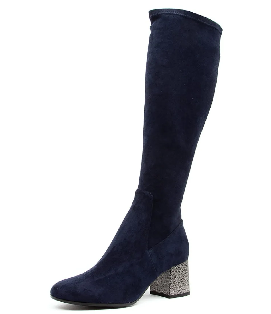 Botas DJANGO & JULIETTE para Mujer - Estilo Nething DJ en Azul Marino con Detalles en Estaño, Tacón Cómodo y Material Microsuede Elástico