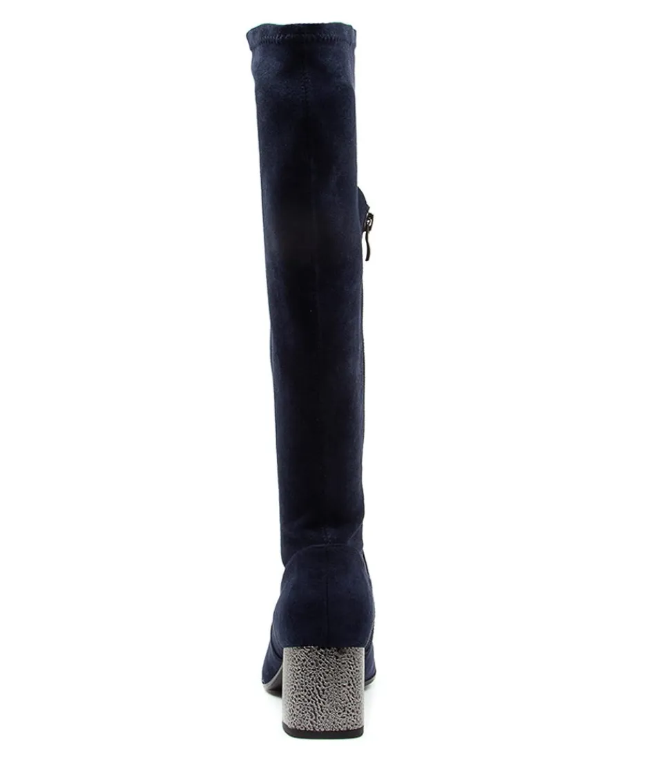 Botas DJANGO & JULIETTE para Mujer - Estilo Nething DJ en Azul Marino con Detalles en Estaño, Tacón Cómodo y Material Microsuede Elástico