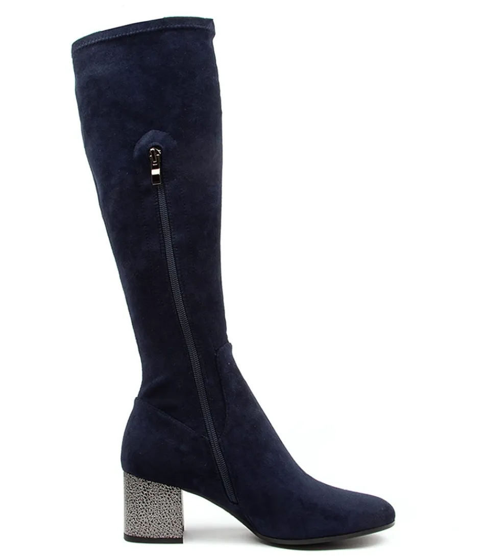 Botas DJANGO & JULIETTE para Mujer - Estilo Nething DJ en Azul Marino con Detalles en Estaño, Tacón Cómodo y Material Microsuede Elástico