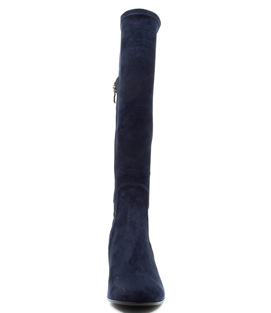 Botas DJANGO & JULIETTE para Mujer - Estilo Nething DJ en Azul Marino con Detalles en Estaño, Tacón Cómodo y Material Microsuede Elástico