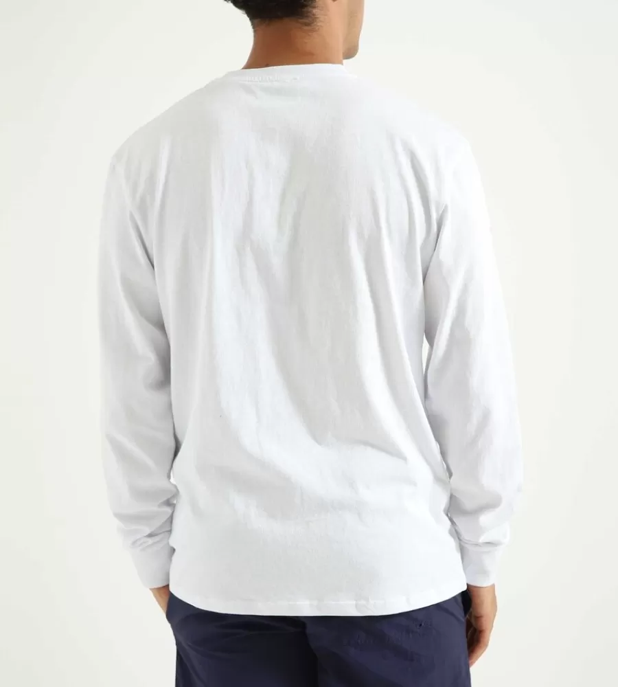 Camiseta de Manga Larga Blanca con Estampado del Logo - Asociación de Surf New Amsterdam | Diseño Exclusivo para Amantes del Mar | Prenda Casual Unisex