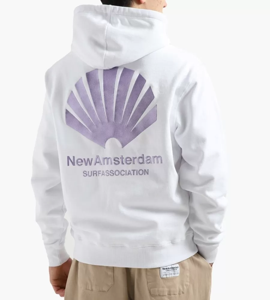 Sudadera New Amsterdam Surf - Capucha en Blanco Lila con Estampado Retro