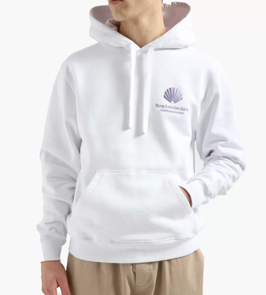Sudadera New Amsterdam Surf - Capucha en Blanco Lila con Estampado Retro