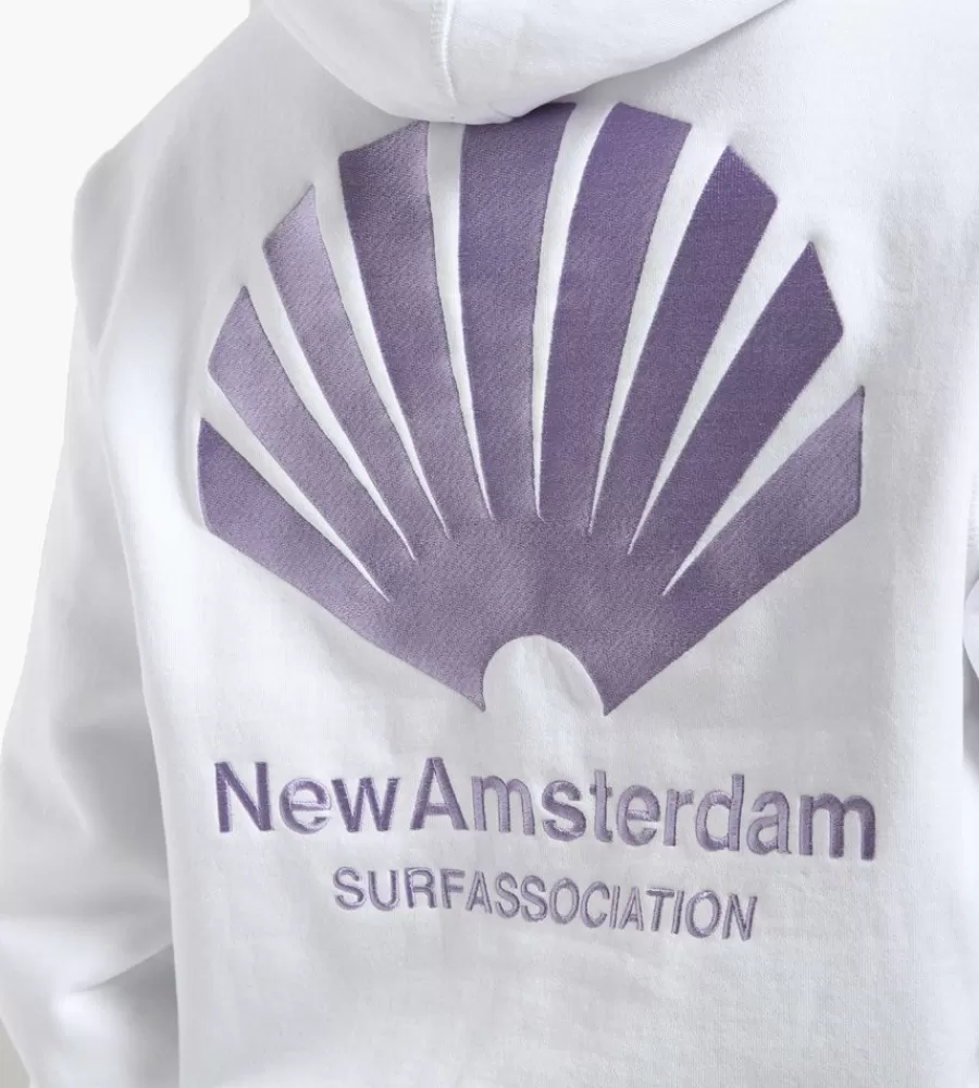 Sudadera New Amsterdam Surf - Capucha en Blanco Lila con Estampado Retro