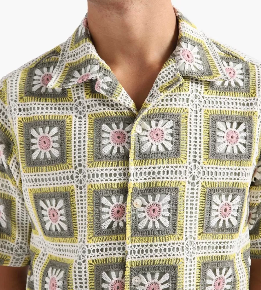 Camiseta de verano en crochet NN07 - manga corta color verde pastel, diseño exclusivo 5391