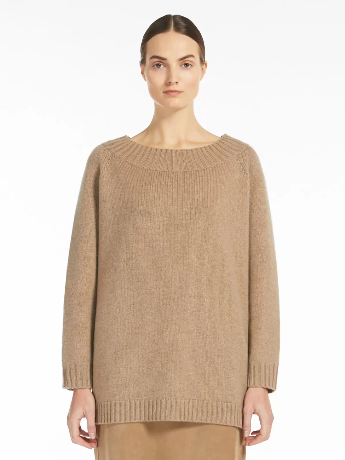 Suéter de cuello ancho Max Mara - Mezcla premium de lana y cachemira en tono avellana tostado, diseño cómodo para looks invernales elegantes