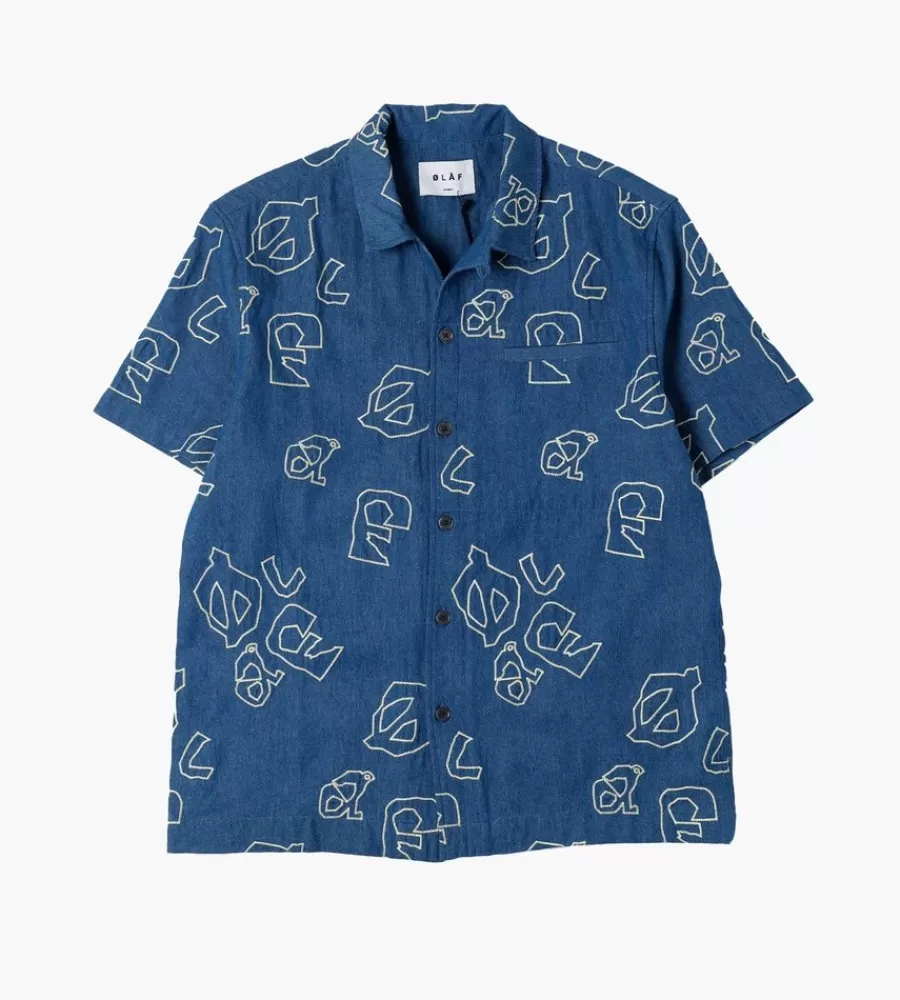 Camisa casual OLAF en mezclilla clara - Manga corta con estampado completo