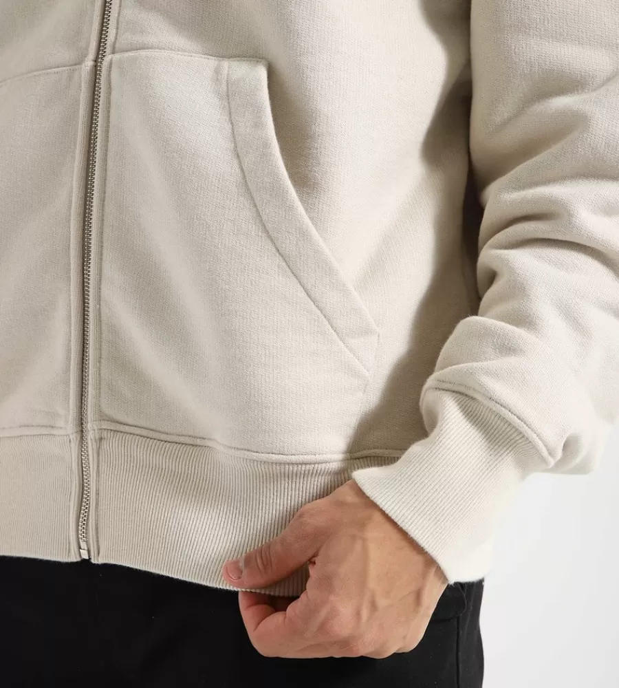 Sudadera con capota OLAF Studio – Cierre completo en gris cemento, tejido premium de alta densidad