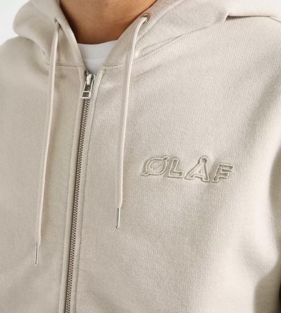 Sudadera con capota OLAF Studio – Cierre completo en gris cemento, tejido premium de alta densidad