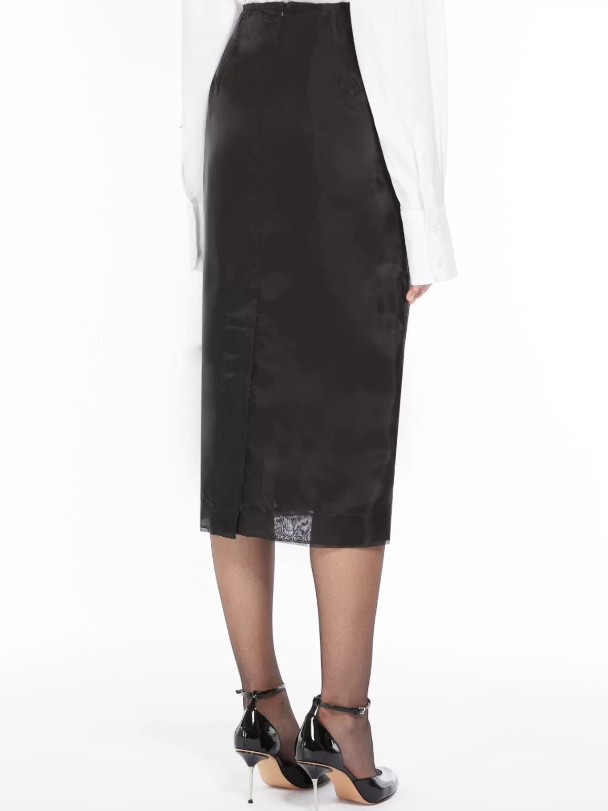 Falda midi de organza color negro - Colección Max Mara