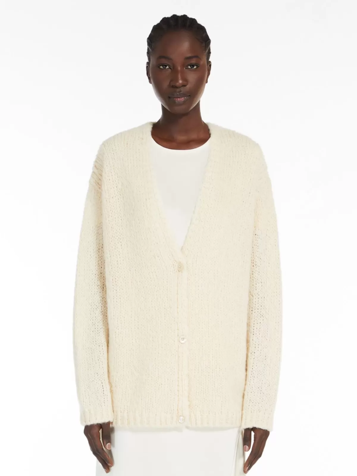 Cardigán holgado Max Mara - Mezcla suave de alpaca y algodón en tono crudo natural