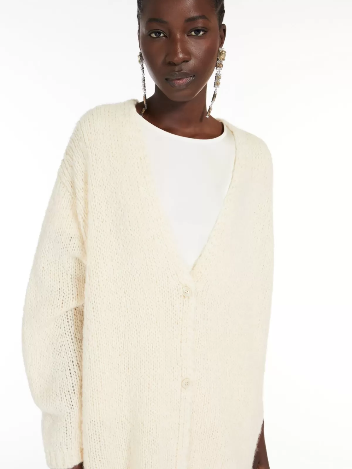 Cardigán holgado Max Mara - Mezcla suave de alpaca y algodón en tono crudo natural