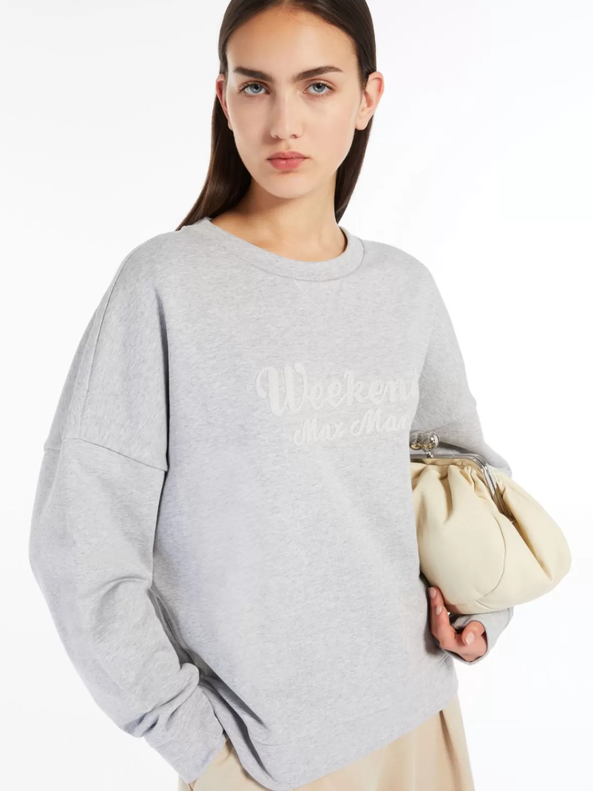 Sudadera oversize Max Mara en algodón premium - Gris ceniza claro para estilo casual chic