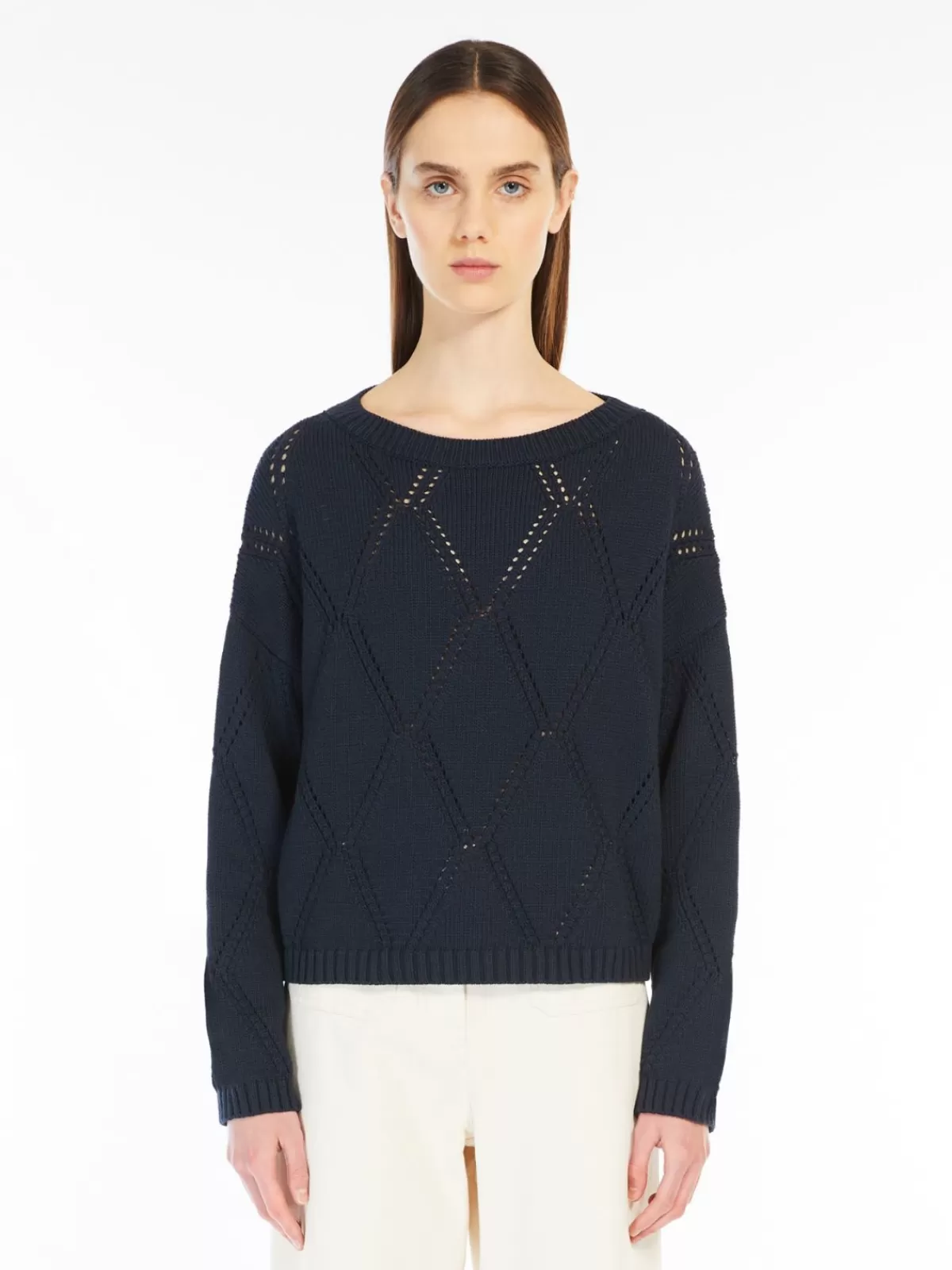 Sudadera oversize de algodón con tejido diamante Max Mara - Azul marino intenso para looks relajados