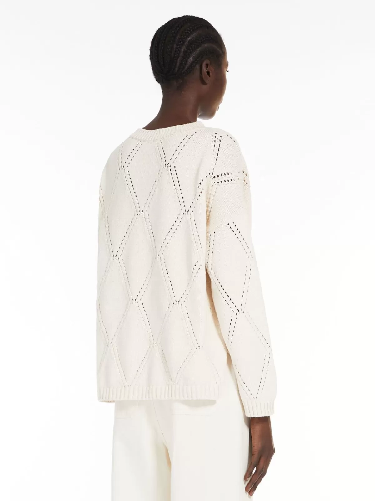 Jersey Max Mara holgado en algodón premium - diseño de punto diamante con textura acanalada en tono crudo natural