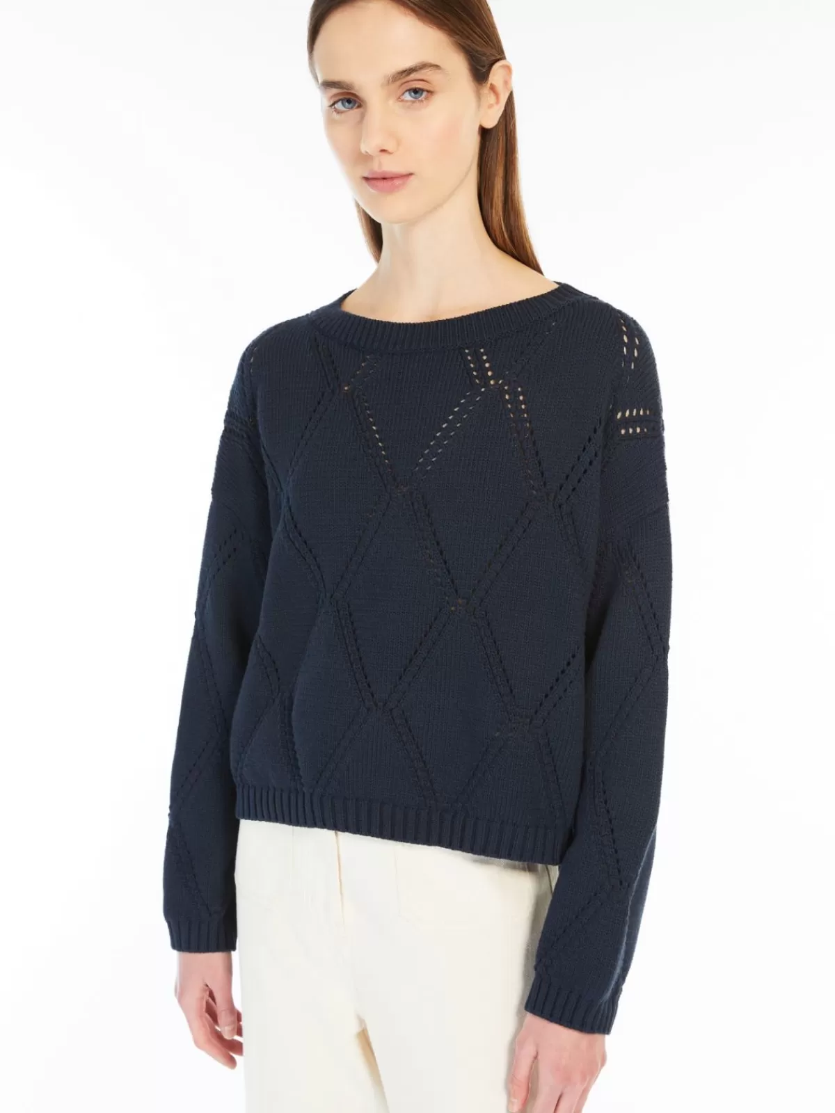 Sudadera oversize de algodón con tejido diamante Max Mara - Azul marino intenso para looks relajados