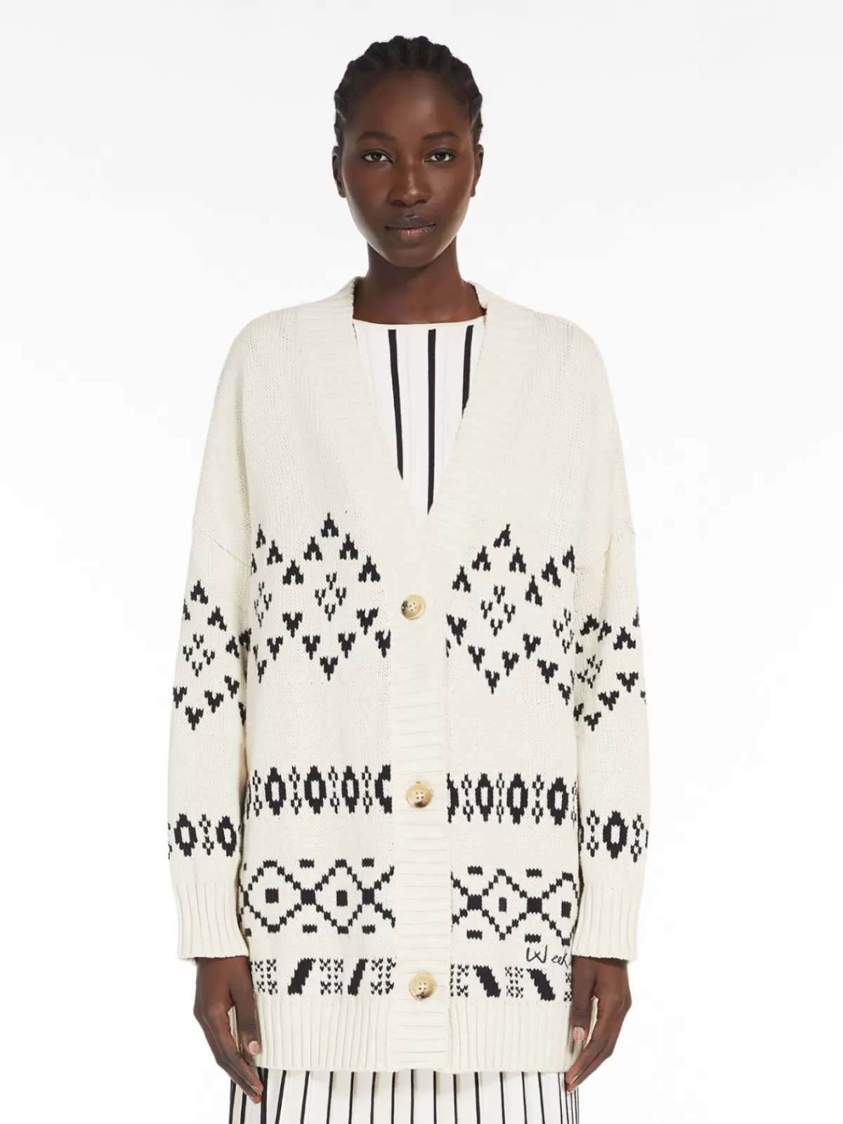 Cárdigan amplio de algodón jacquard en negro - Abrigo tejido con estilo Max Mara